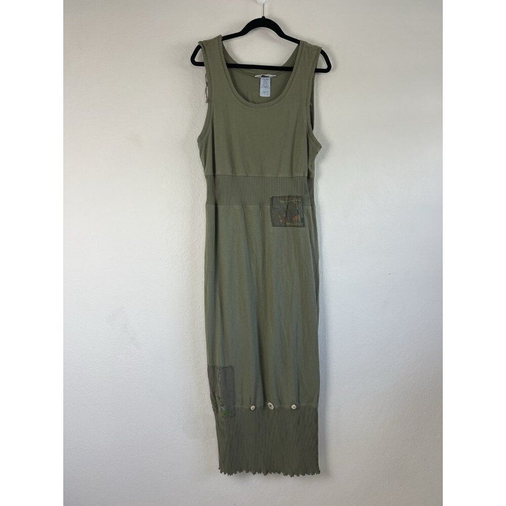 Nina Piccalino Vintage Maxi Dress Travel Artsy Stretchy Green Sleeveless 12P